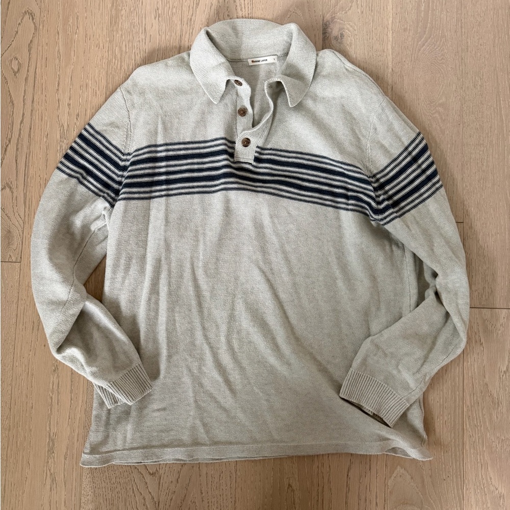 Men's Marine Layer Beige Striped Shirt Sz L